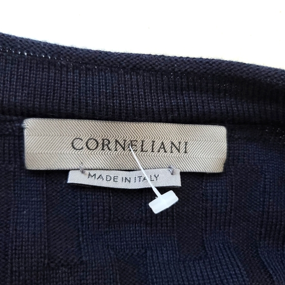 Corneliani Men's Virgin Wool Ribbed Navy Blue Jumper Sweater - Picture 5 of 15